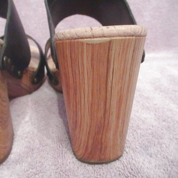 Kork-Ease Darra Sandals Size 9 Black Leather Wood Heel Cork Studs Platform Foam - Picture 10 of 11